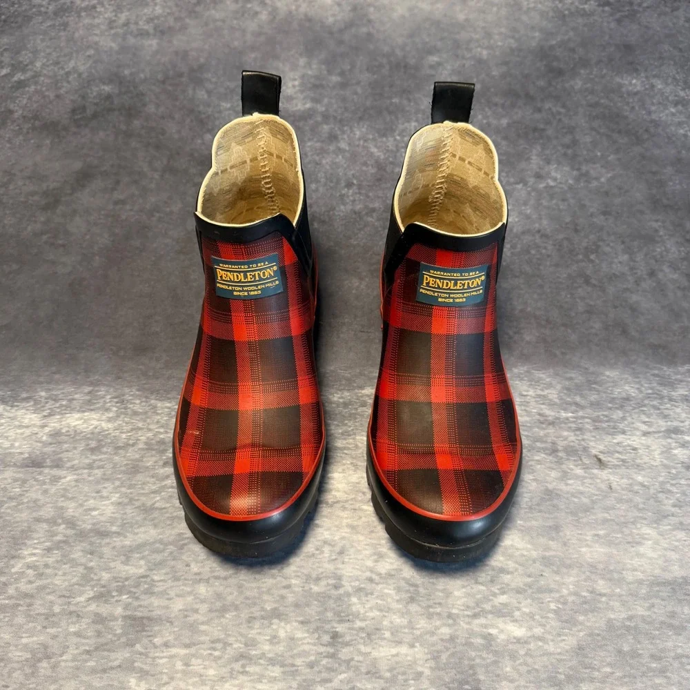 Pendleton Womens Red Buffalo‎ Plaid Chelsea Rain Boots Rubber Size 7 Waterproof